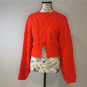 Bright Red/Orange Cable Knit Women's Sweater